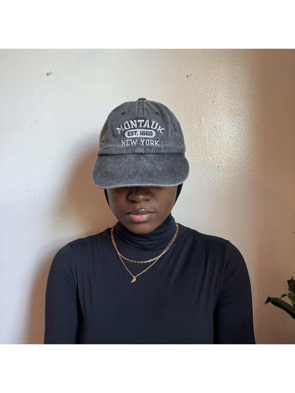 Vintage unisex Washed Charcoal Montauk New York Est. 1660 Baseball Cap